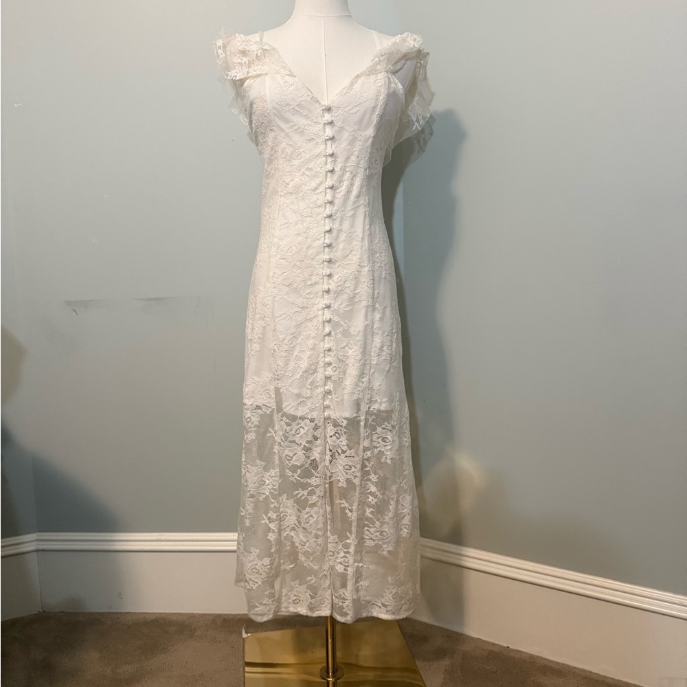 MAJORELLE White Lace Cold-Shoulder Midi Dress - Picture 3 of 3